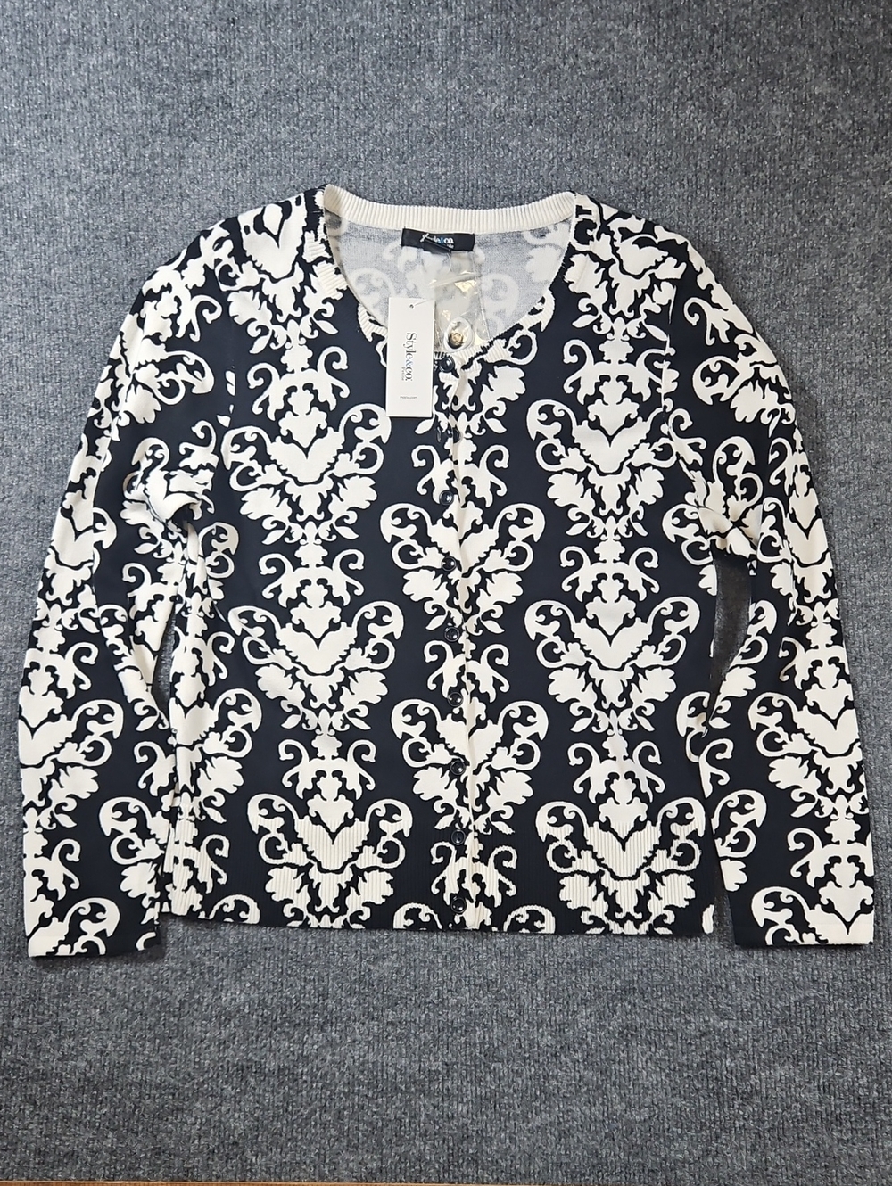 Style & Co. Black and Whiye Baroque-Print Cardigan